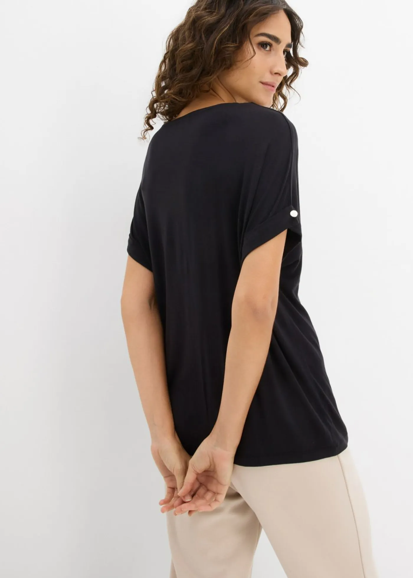 bonprix bonprix Camisetas>Camiseta de mezcla de viscosa fluida Negro