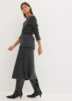 Mujer bonprix bonprix Camiseta de punto con contenido de lana y lazo de piel sintética