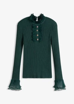 Mujer bonprix bonprix Camiseta de punto fino con volantes de gasa