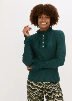 Mujer bonprix bonprix Camiseta de punto fino con volantes de gasa