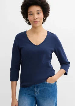 Mujer bonprix bonprix Camiseta de punto grueso de algodón orgánico puro con mangas 3/4