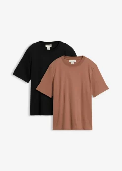 Mujer bonprix bonprix Camiseta de punto grueso de algodón orgánico puro (2 unidades)