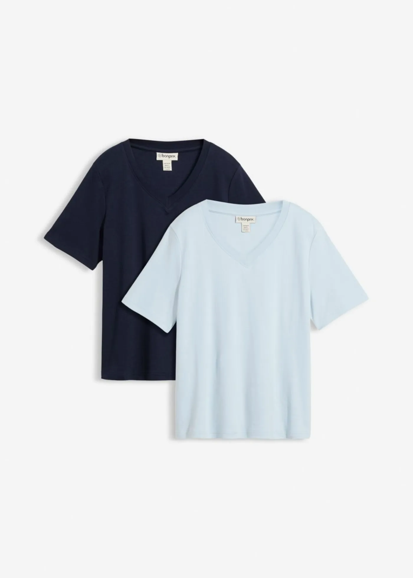 bonprix bonprix Básicos|Camisetas>Camiseta de punto grueso de algodón orgánico puro (2 unidades) azul pálido-azul marino