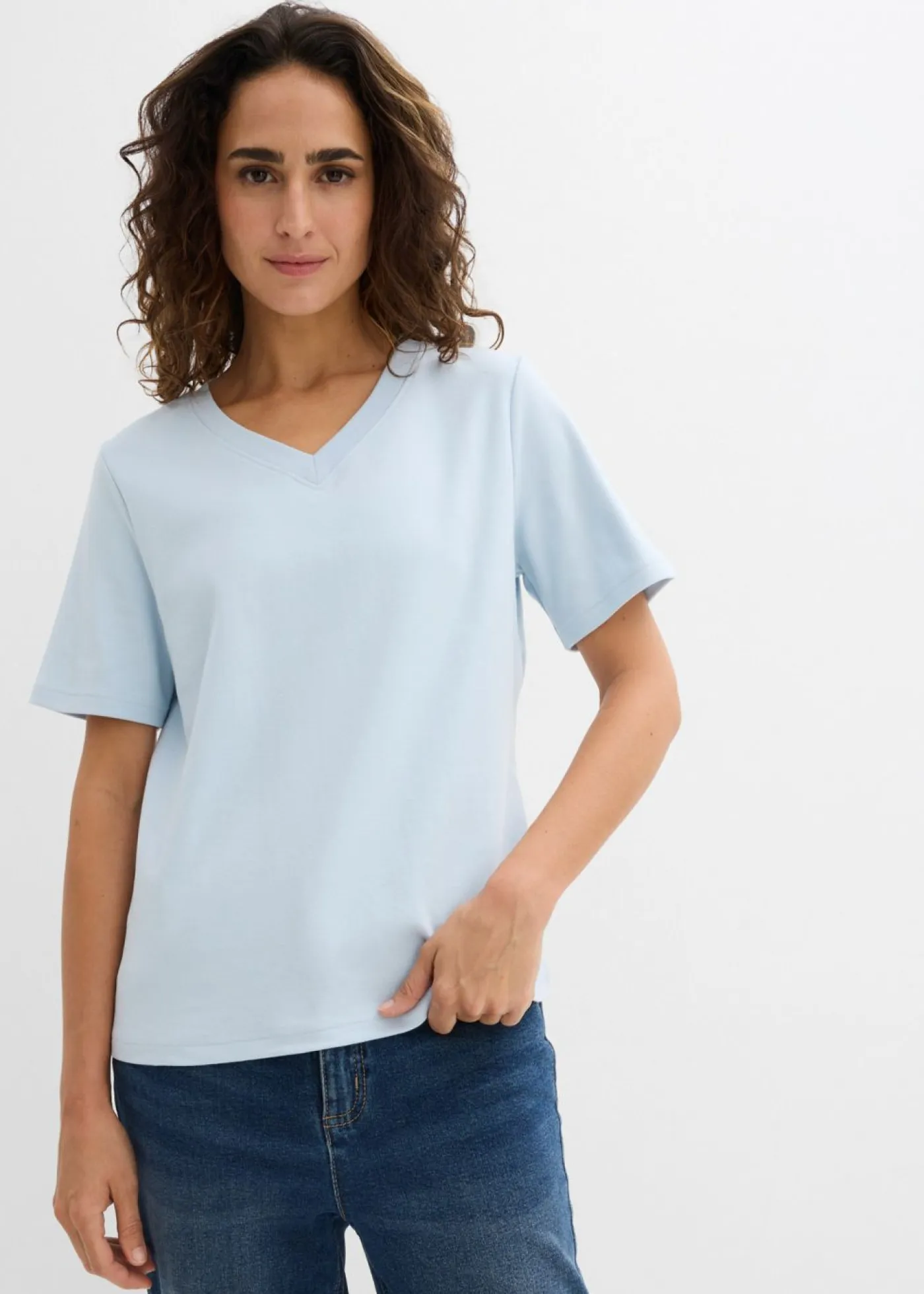 bonprix bonprix Básicos|Camisetas>Camiseta de punto grueso de algodón orgánico puro (2 unidades) azul pálido-azul marino