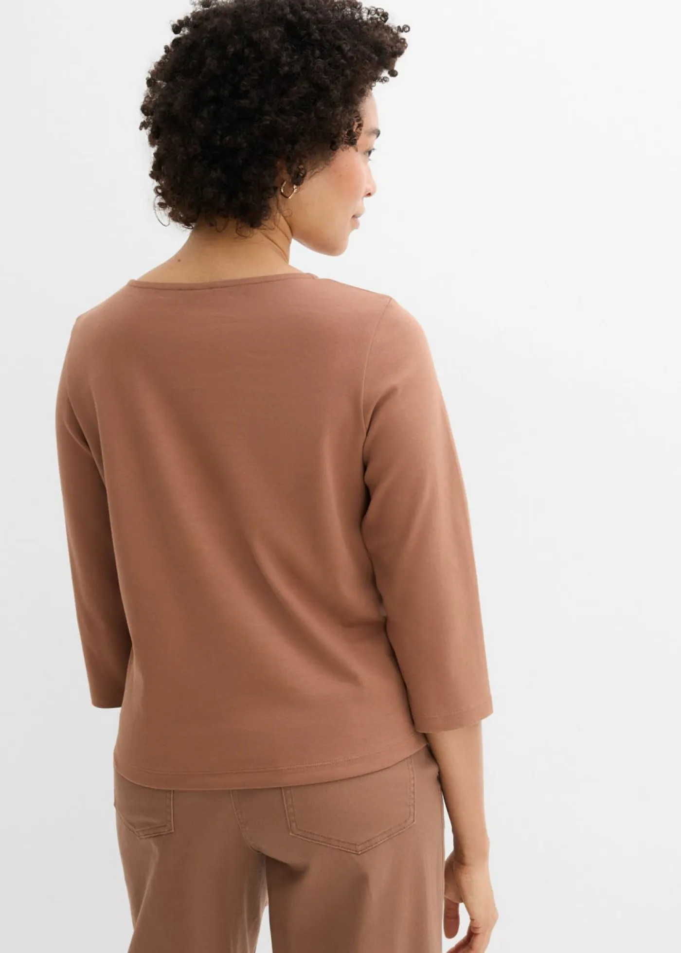 bonprix bonprix Básicos|Camisetas>Camiseta de punto grueso de algodón orgánico puro con mangas 3/4 Marrón castaño