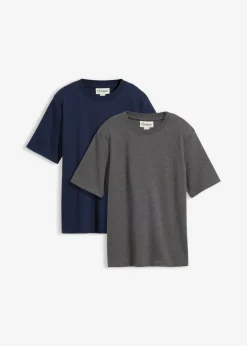 bonprix bonprix Básicos|Camisetas>Camiseta de punto grueso de algodón orgánico puro (2 unidades) gris jaspeado-azul marino moteado
