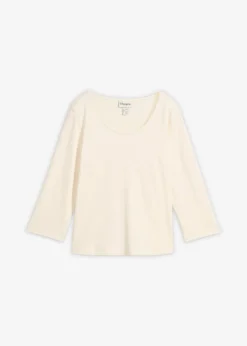 bonprix bonprix Básicos|Camisetas>Camiseta de punto grueso de algodón orgánico puro con mangas 3/4 blanco perla
