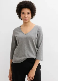 Mujer bonprix bonprix Camiseta de punto grueso de algodón orgánico puro con mangas 3/4