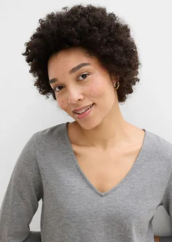 Mujer bonprix bonprix Camiseta de punto grueso de algodón orgánico puro con mangas 3/4