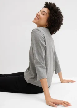 Mujer bonprix bonprix Camiseta de punto grueso de algodón orgánico puro con mangas 3/4