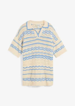 bonprix bonprix Camisetas|Ropa De Punto>Camiseta de punto oversize en mezcla vaporosa de algodón y lino marfil/azul provenzal rayas horizontales