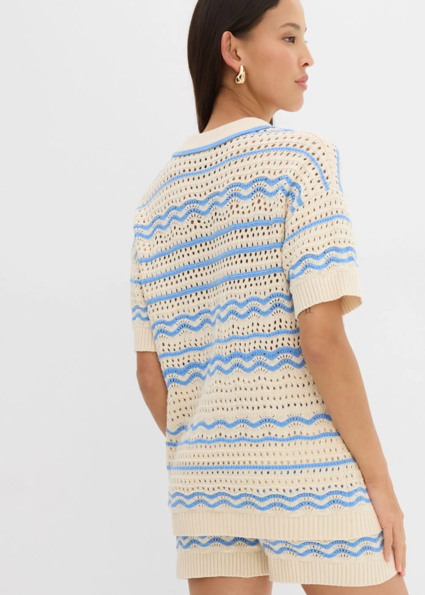 bonprix bonprix Camisetas|Ropa De Punto>Camiseta de punto oversize en mezcla vaporosa de algodón y lino marfil/azul provenzal rayas horizontales