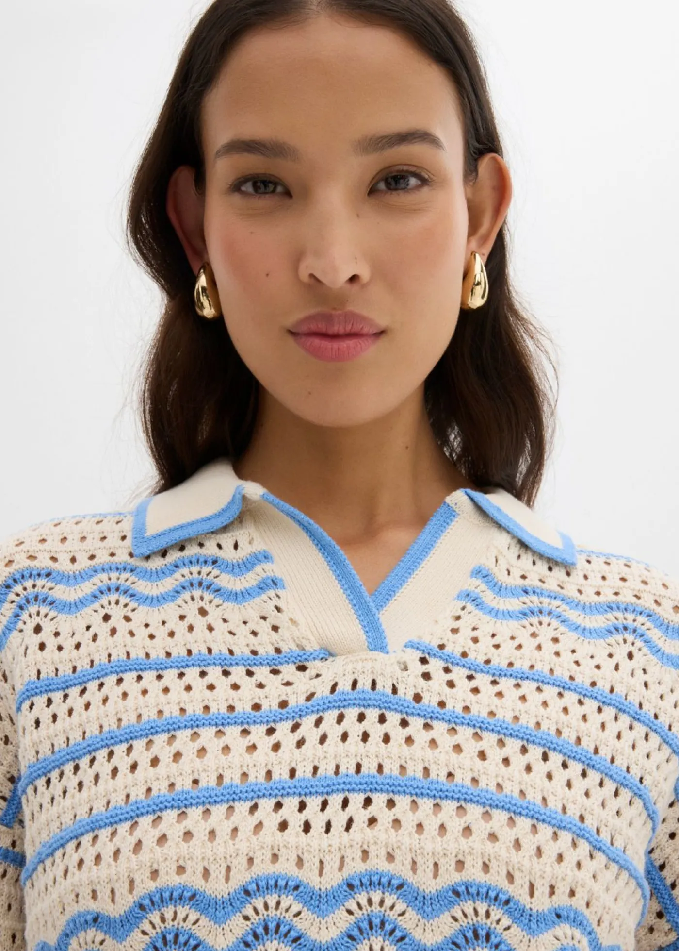 bonprix bonprix Camisetas|Ropa De Punto>Camiseta de punto oversize en mezcla vaporosa de algodón y lino marfil/azul provenzal rayas horizontales