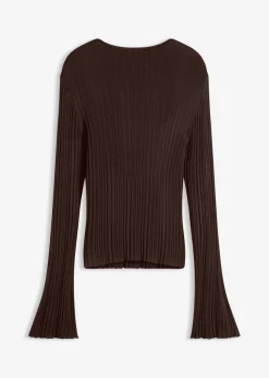 bonprix bonprix Camisetas|Ropa De Punto>Camiseta de punto semitransparente Marrón oscuro