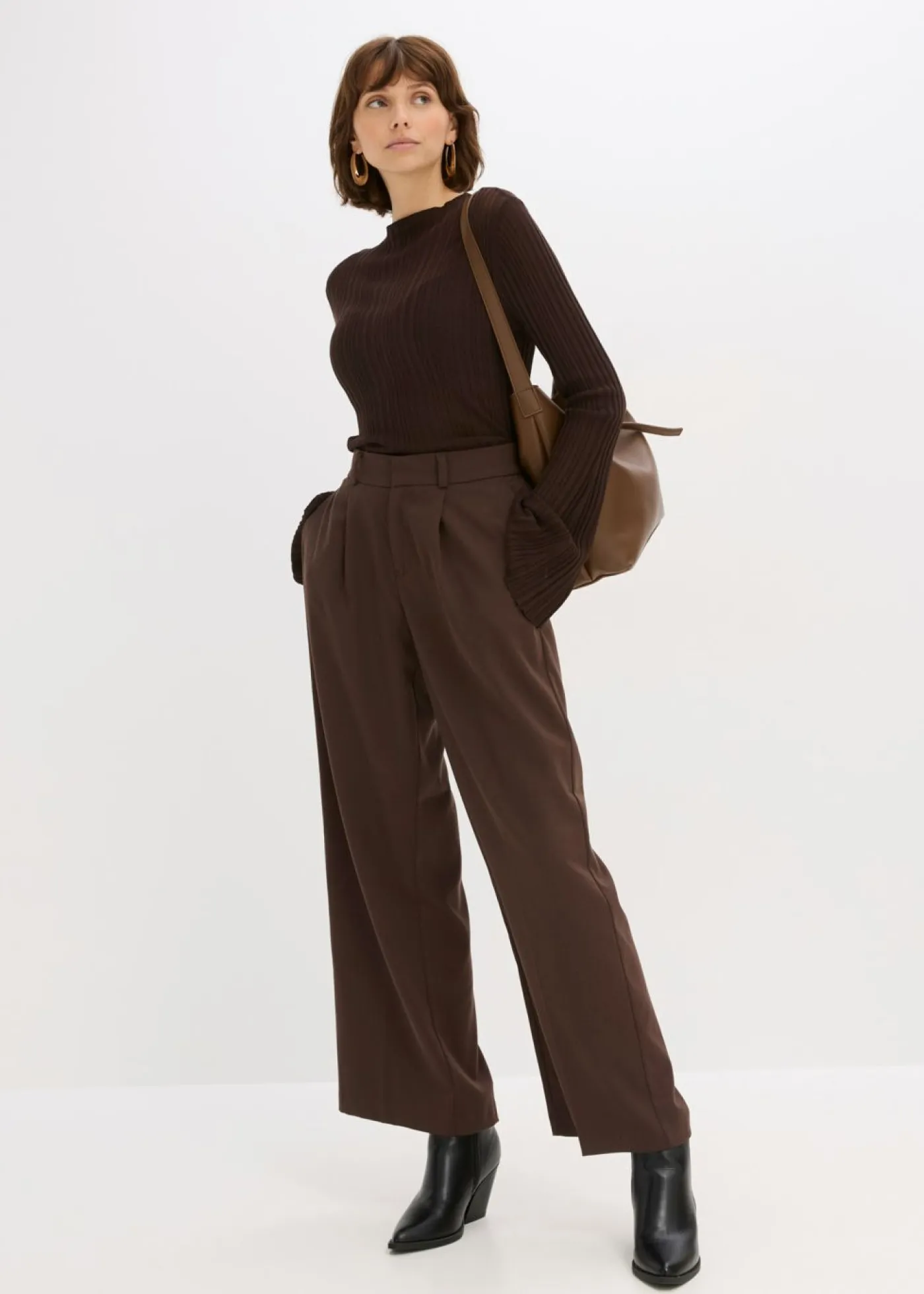 bonprix bonprix Camisetas|Ropa De Punto>Camiseta de punto semitransparente Marrón oscuro