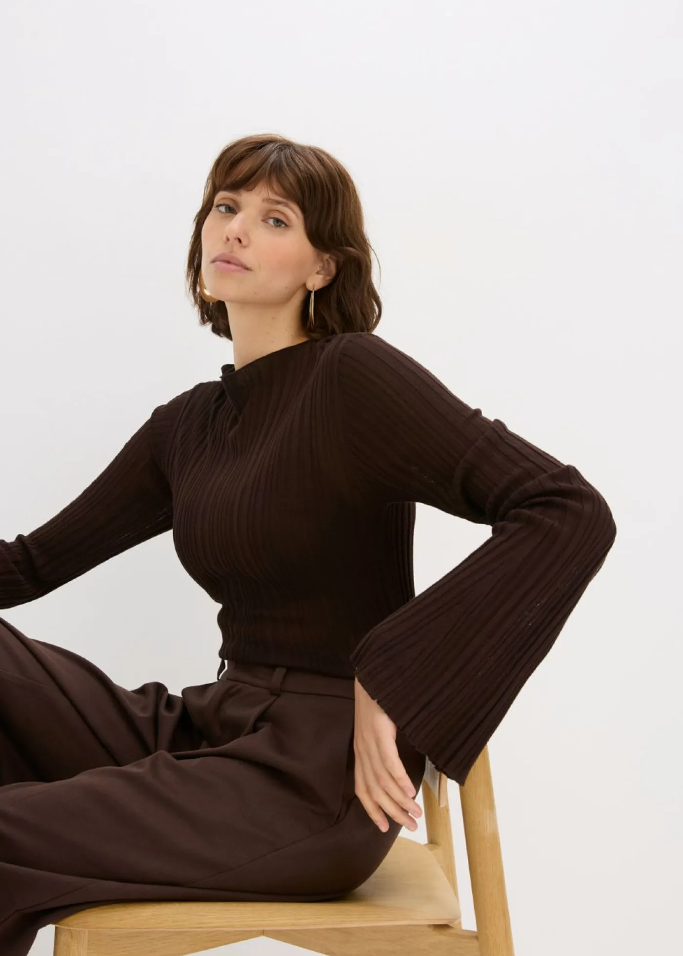 bonprix bonprix Camisetas|Ropa De Punto>Camiseta de punto semitransparente Marrón oscuro