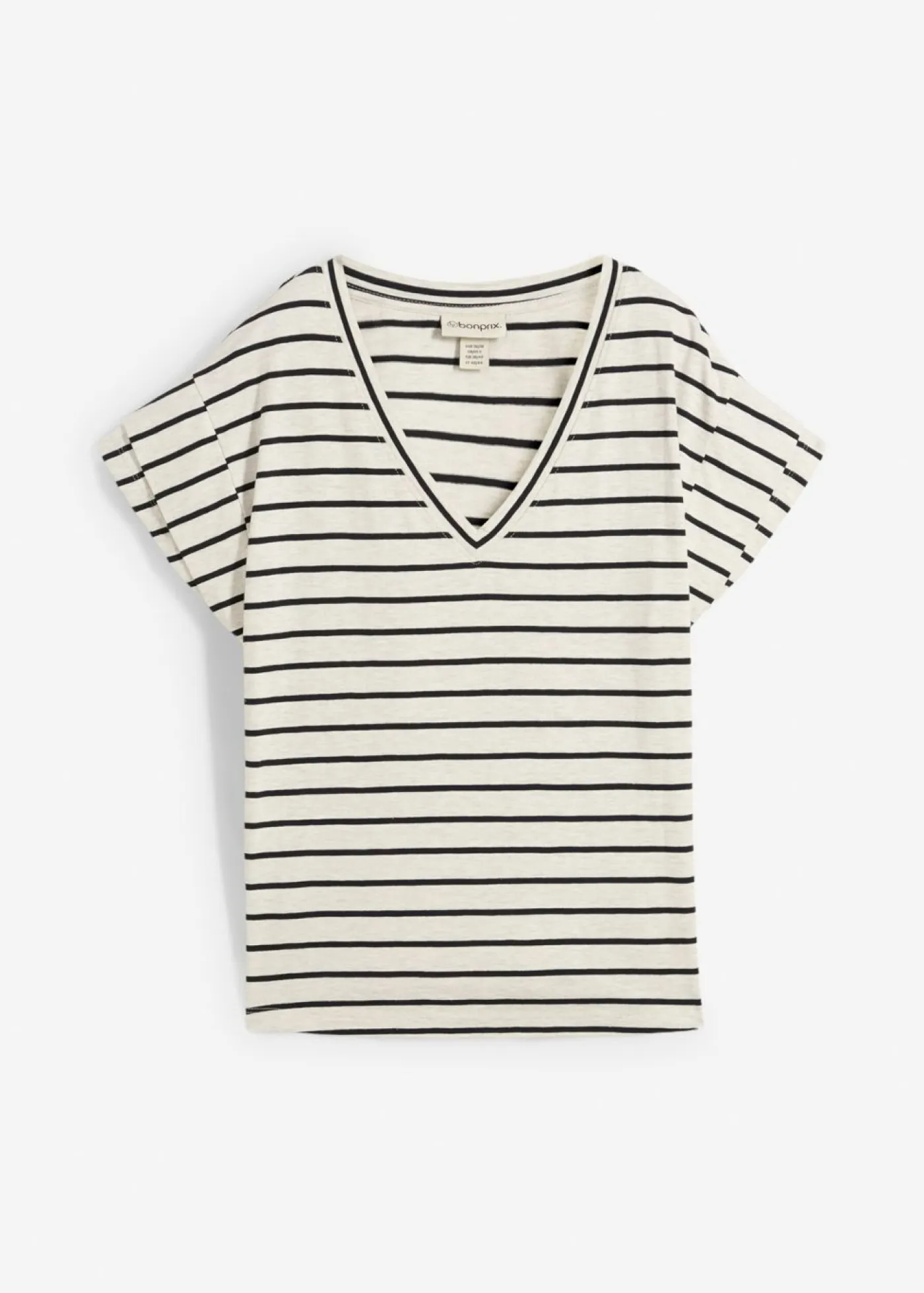 bonprix bonprix Camisetas>Camiseta de rayas con volantes en las mangas crudo-negro con rayas