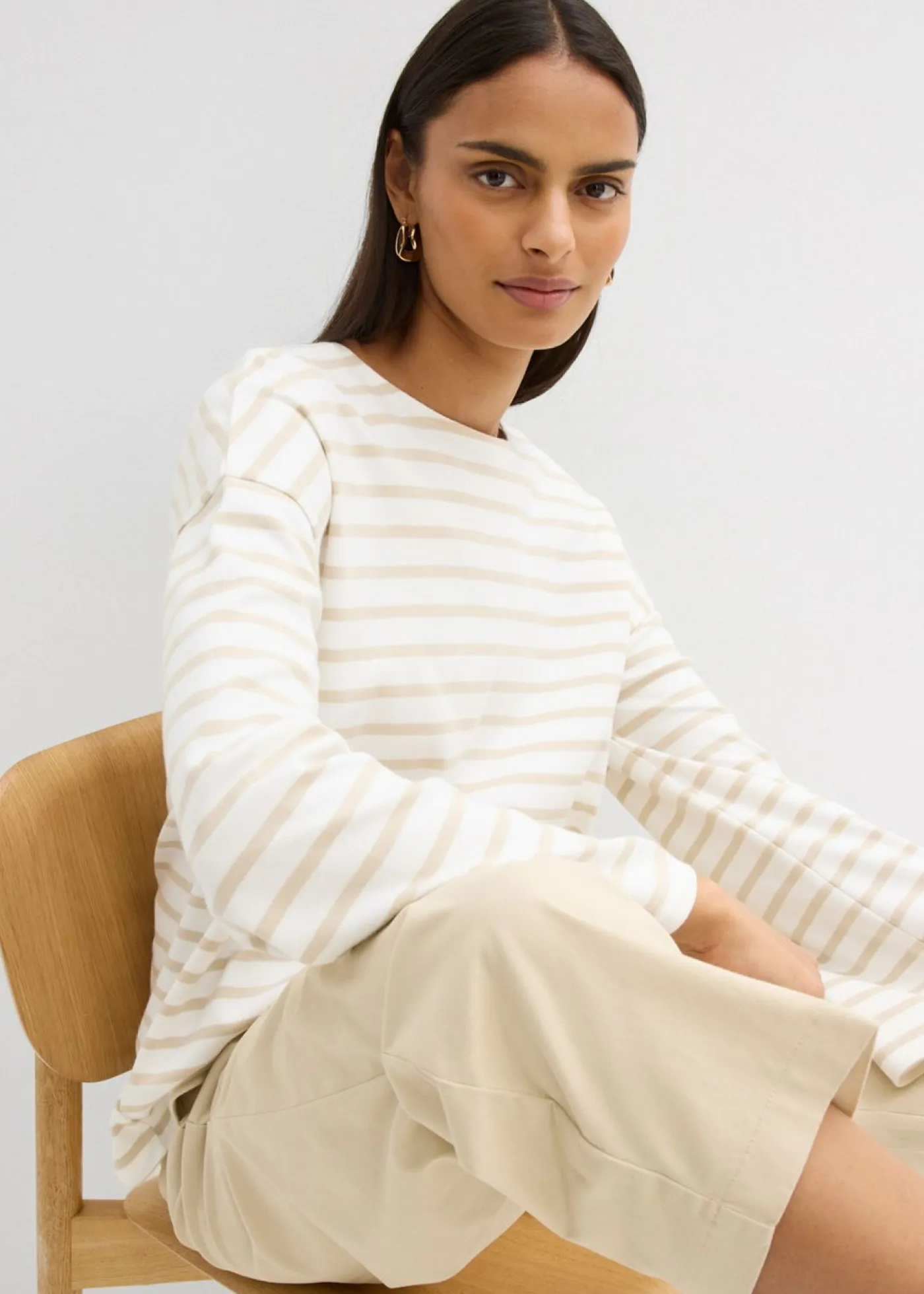 Mujer bonprix bonprix Camiseta de rayas de algodón orgánico con manga larga