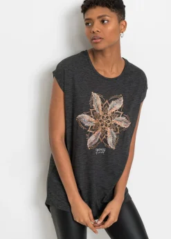 bonprix bonprix Camisetas>Camiseta de suave mezcla de viscosa Negro estampado