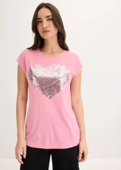 bonprix bonprix Camisetas>Camiseta de suave mezcla de viscosa Rosa estampado
