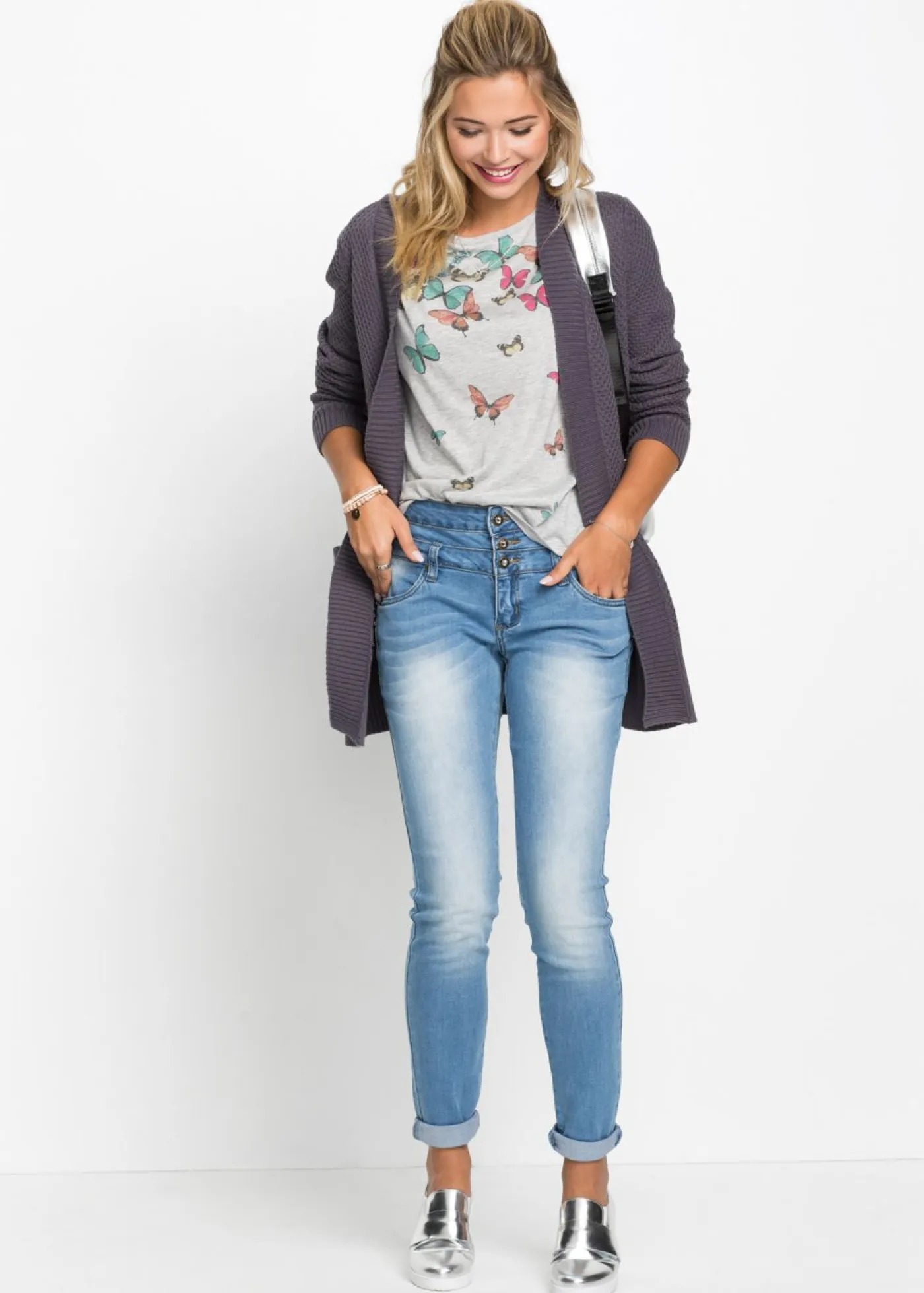 bonprix bonprix Camisetas>Camiseta de suave mezcla de viscosa Gris jaspeado