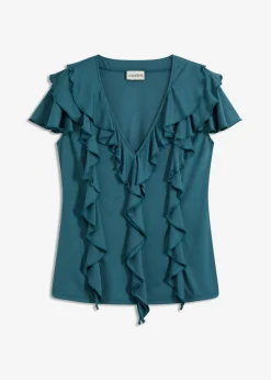 Mujer bonprix bonprix Camiseta de suave mezcla de modal con volantes