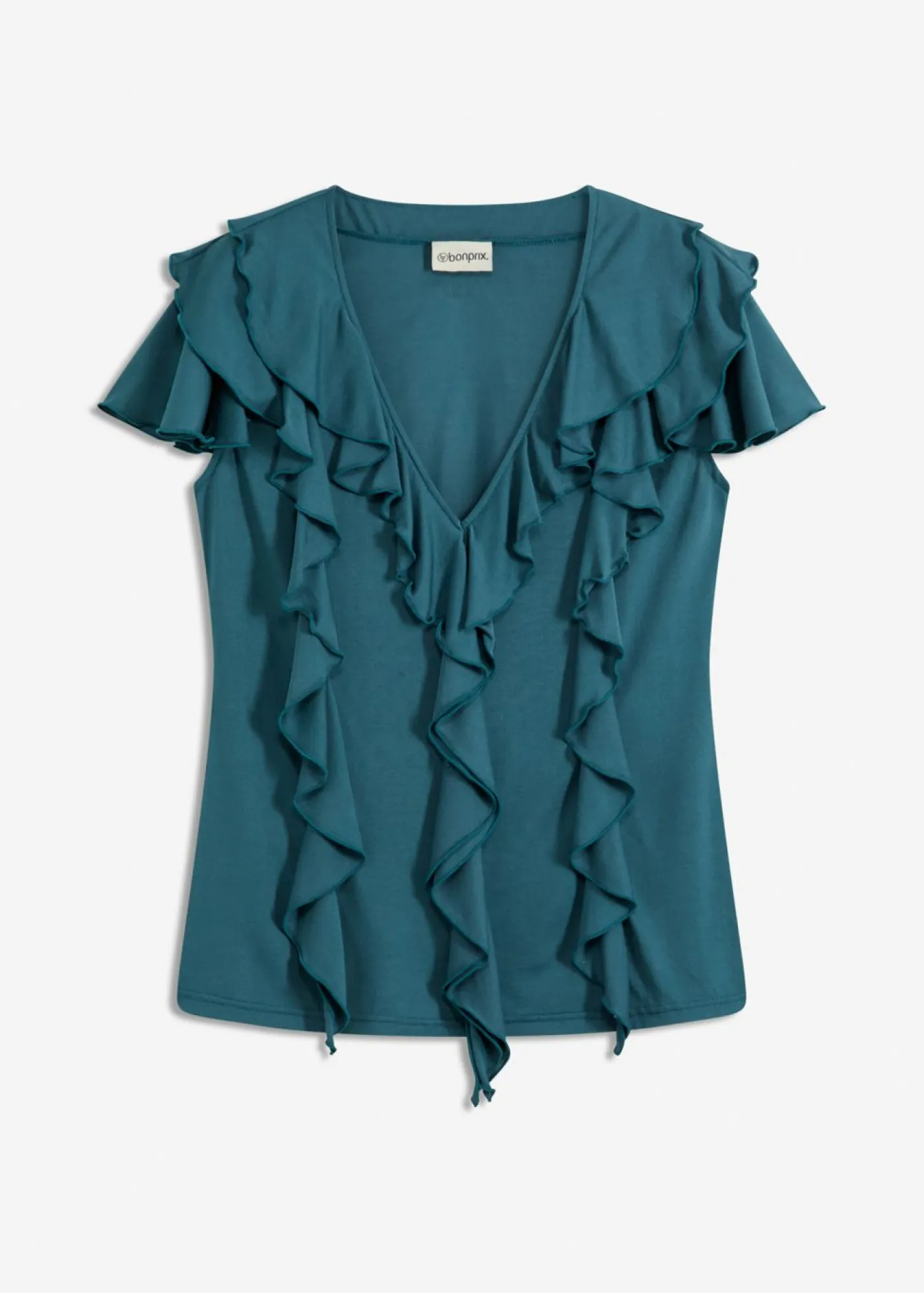 Mujer bonprix bonprix Camiseta de suave mezcla de modal con volantes