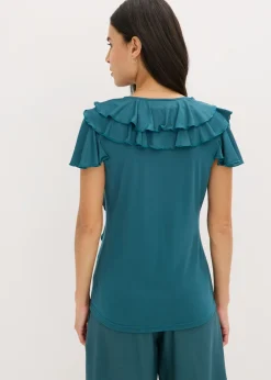 Mujer bonprix bonprix Camiseta de suave mezcla de modal con volantes