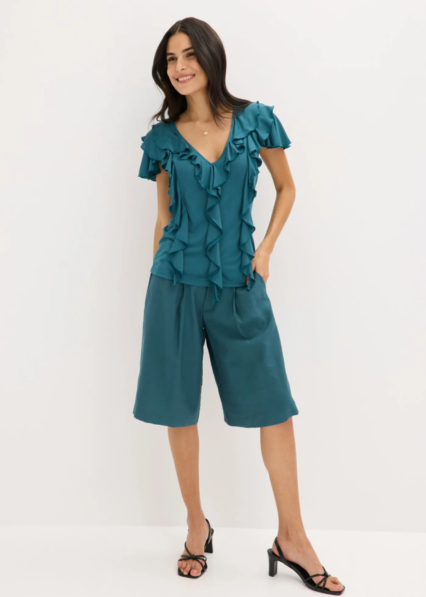 Mujer bonprix bonprix Camiseta de suave mezcla de modal con volantes