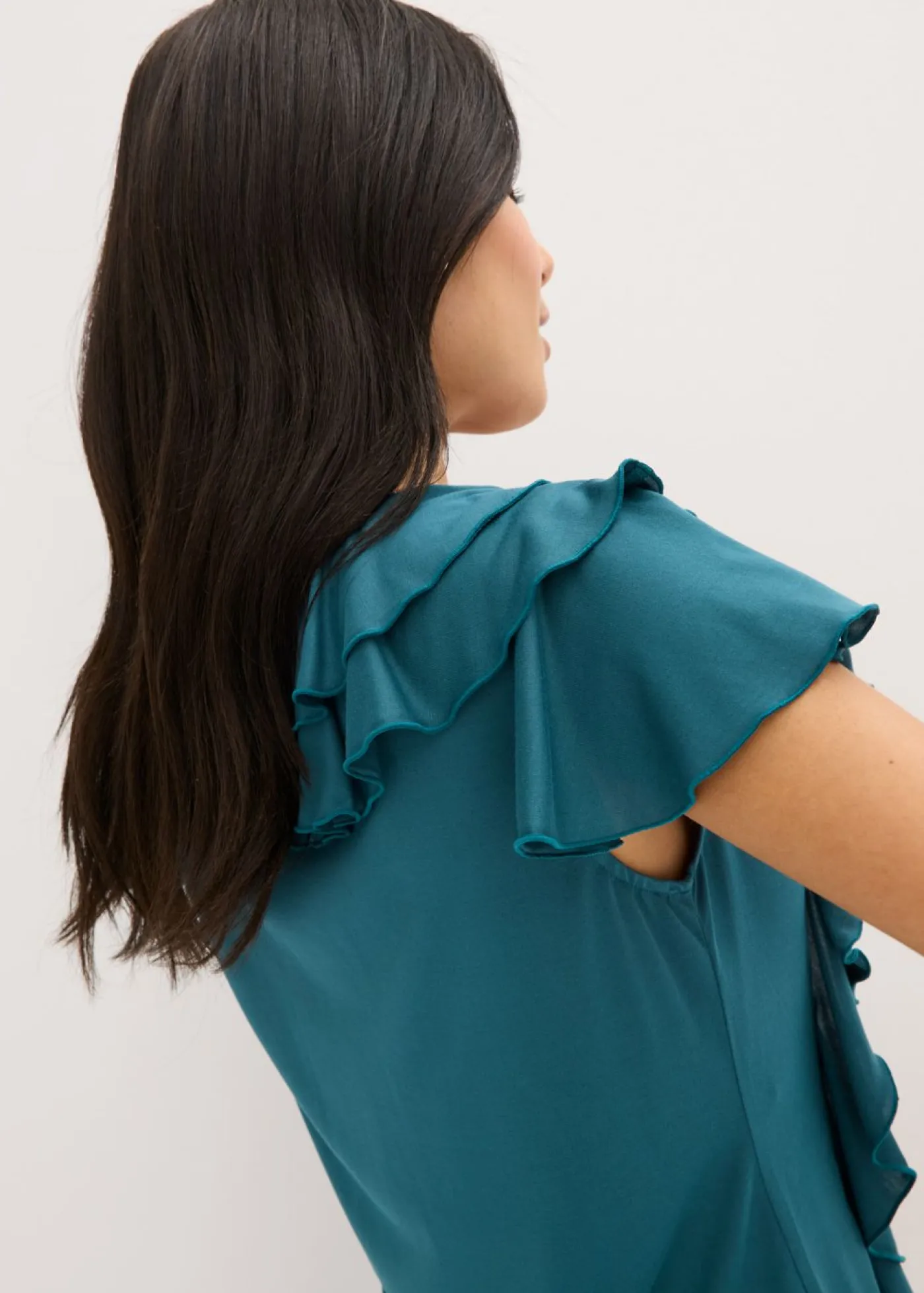 Mujer bonprix bonprix Camiseta de suave mezcla de modal con volantes