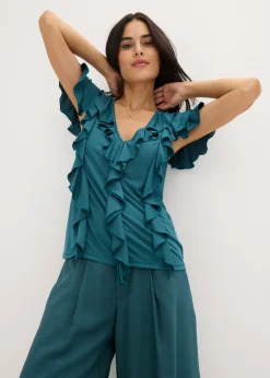 Mujer bonprix bonprix Camiseta de suave mezcla de modal con volantes