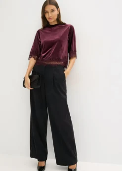 Mujer bonprix bonprix Camiseta de terciopelo con encaje