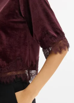 Mujer bonprix bonprix Camiseta de terciopelo con encaje