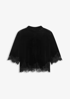 bonprix bonprix Camisetas>Camiseta de terciopelo con encaje Negro