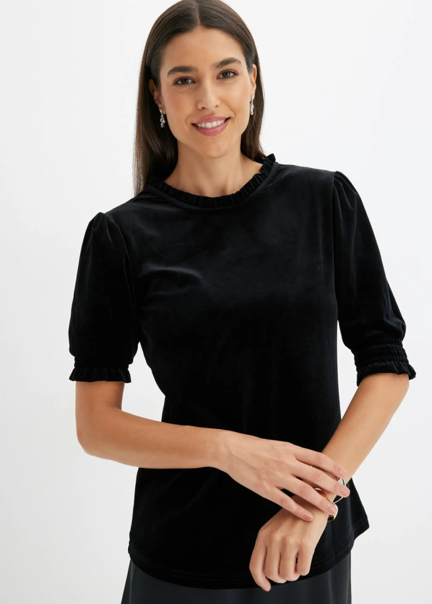 bonprix bonprix Camisetas>Camiseta de terciopelo suave Negro