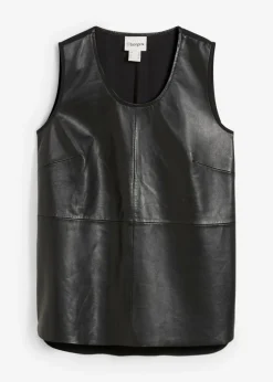 bonprix bonprix Premium|Camisetas>Camiseta de tirantes con parte delantera de napa de cordero Negro