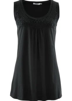 bonprix bonprix Camisetas>Camiseta de tirantes con crochet en la parte delantera Negro