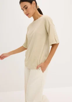 bonprix bonprix Camisetas>Camiseta de viscosa con estampado brillante arena claro-plata metalizado