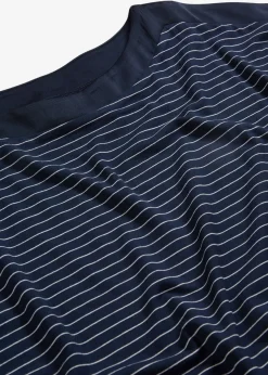 bonprix bonprix Camisetas|Novedades>Camiseta de viscosa fluida con ribete de satén azul marino-blanco con rayas