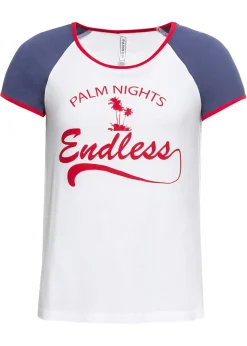 bonprix bonprix Camisetas>Camiseta de viscosa suave Blanco/rojo/añil estampado