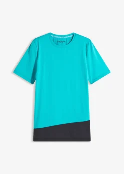bonprix bonprix Ropa Deportiva|Camisetas>Camiseta deportiva con aspecto estructurado Esmeralda-negro
