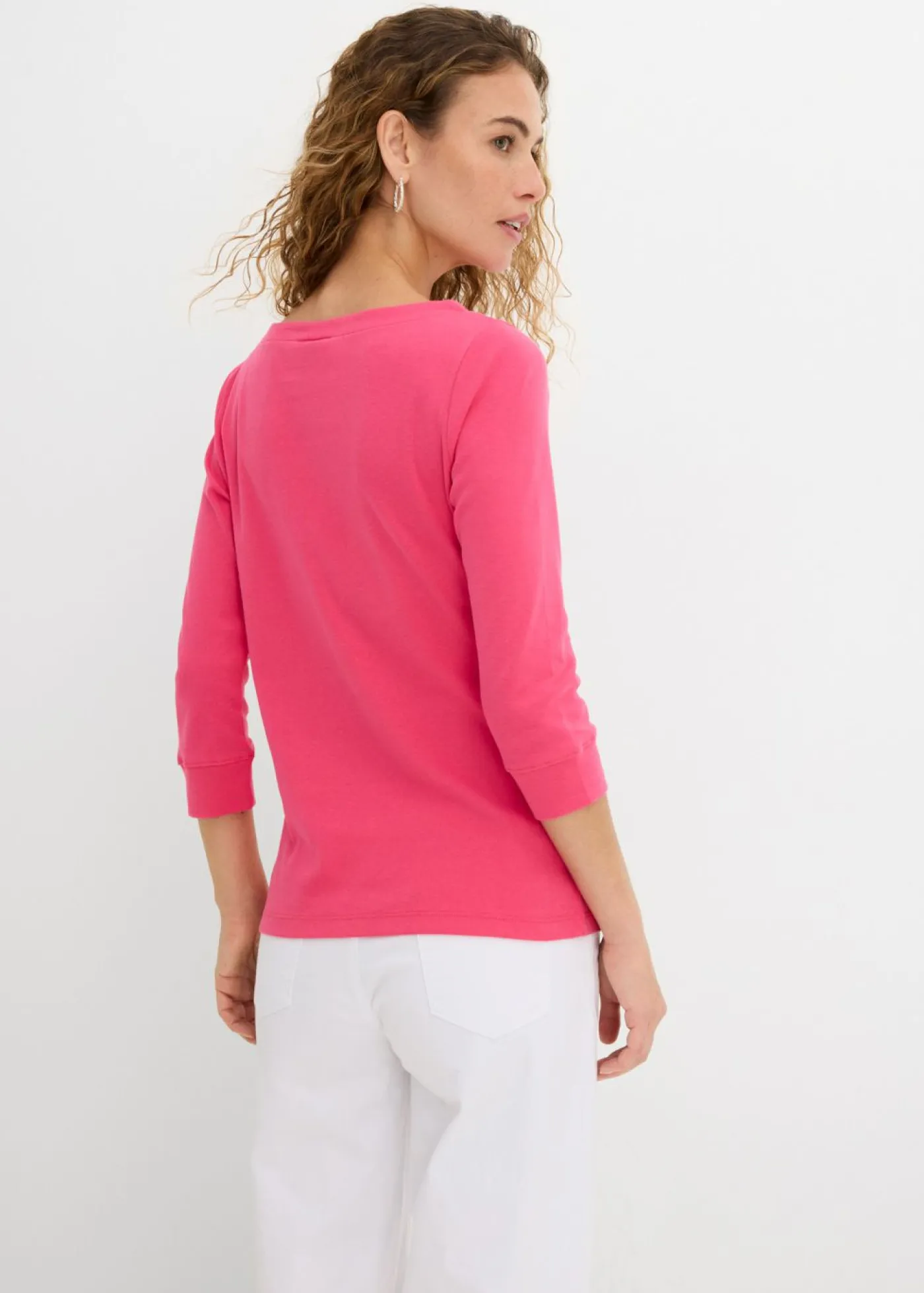 bonprix bonprix Básicos|Camisetas>Camiseta elástica con escote en forma de U fucsia