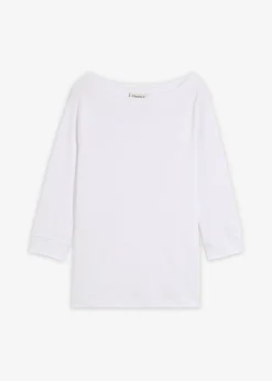bonprix bonprix Básicos|Camisetas>Camiseta elástica con escote en forma de U Blanco