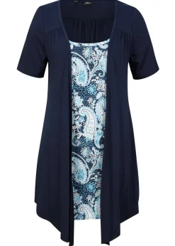 bonprix bonprix Camisetas>Camiseta estampada 2 en 1 con cuello redondo Azul oscuro con patrón Paisley