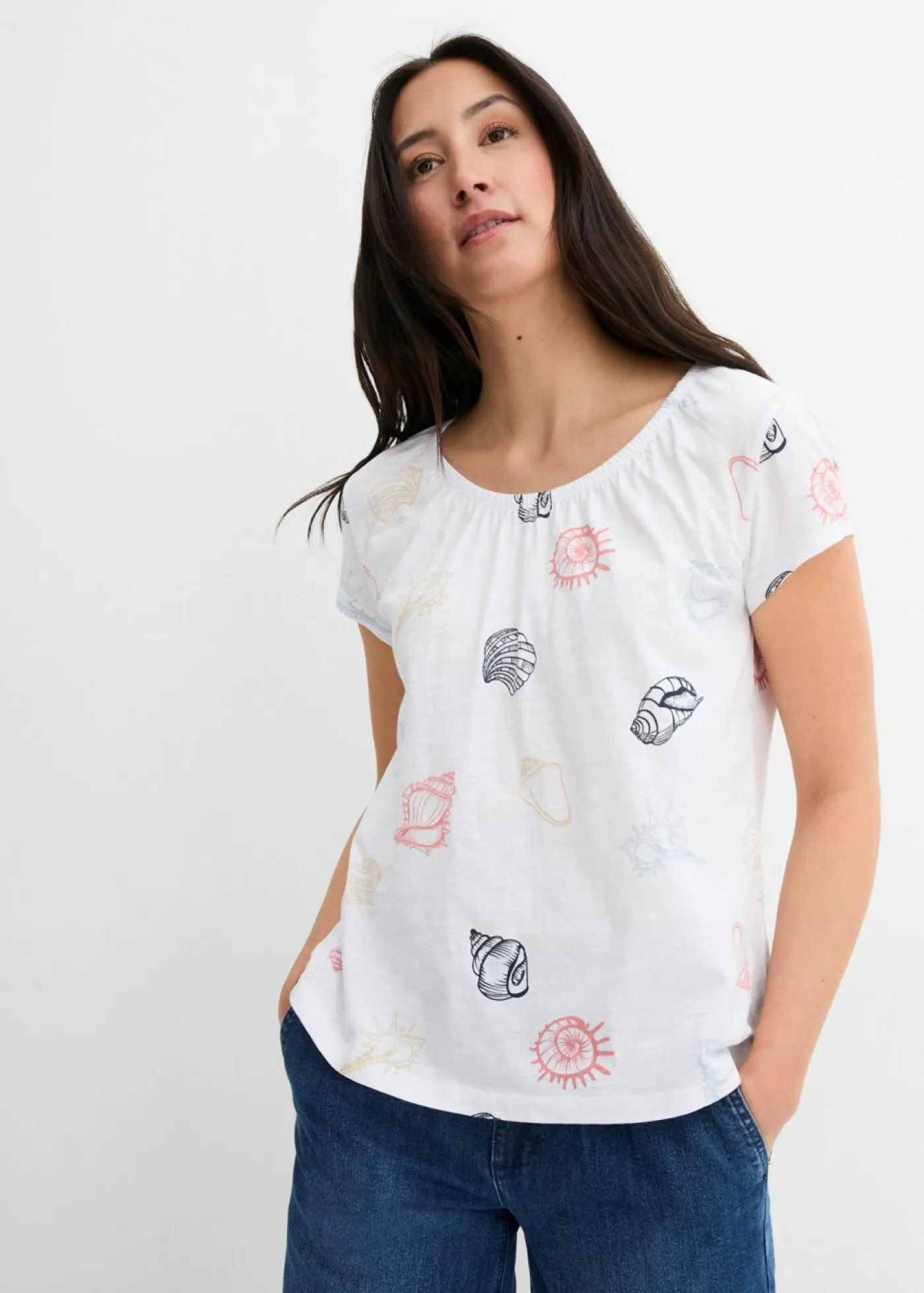 Mujer bonprix bonprix Camiseta estampada de algodón orgánico con cuello redondo