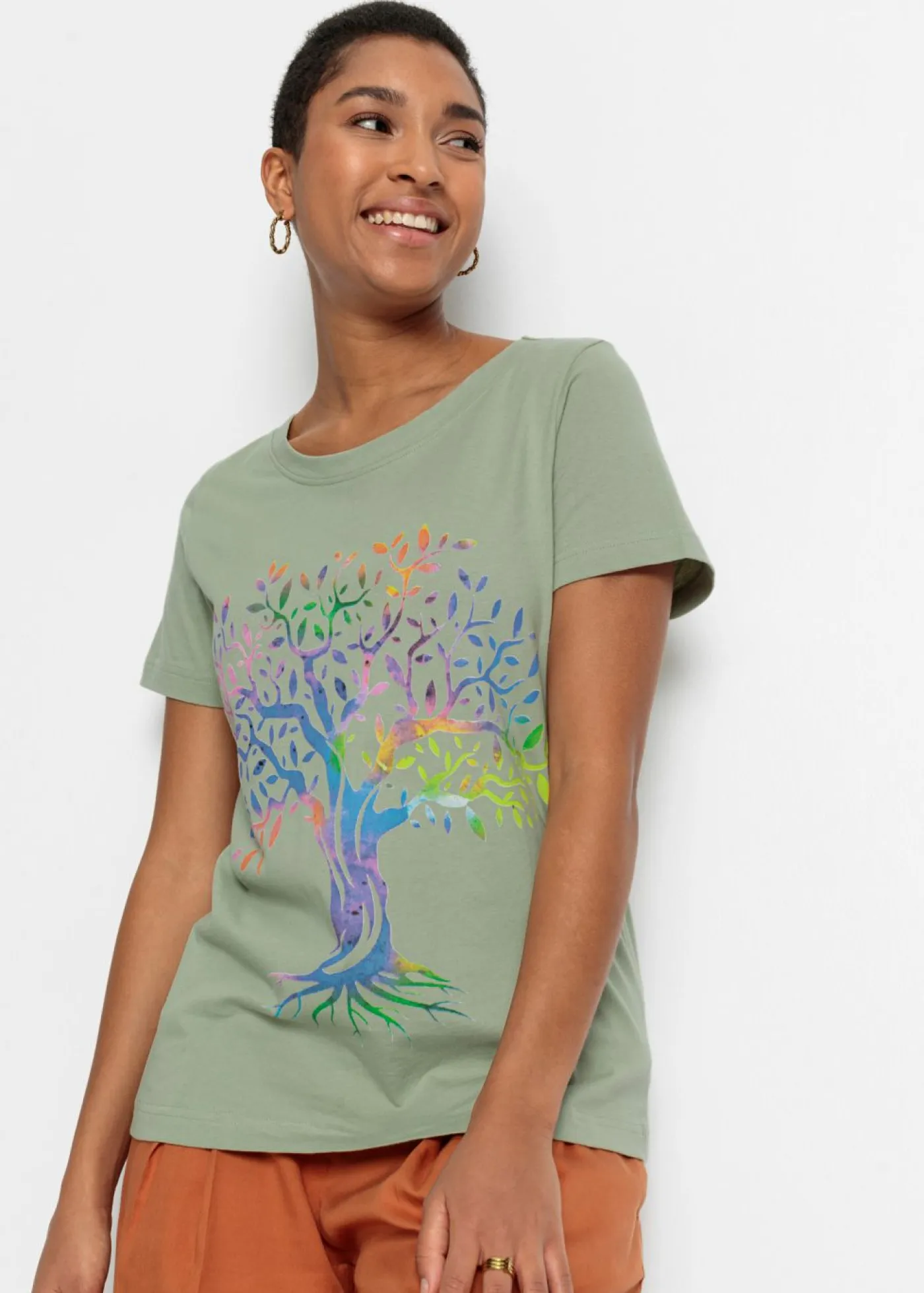 bonprix bonprix Camisetas>Camiseta estampada de algodón orgánico Verde alga