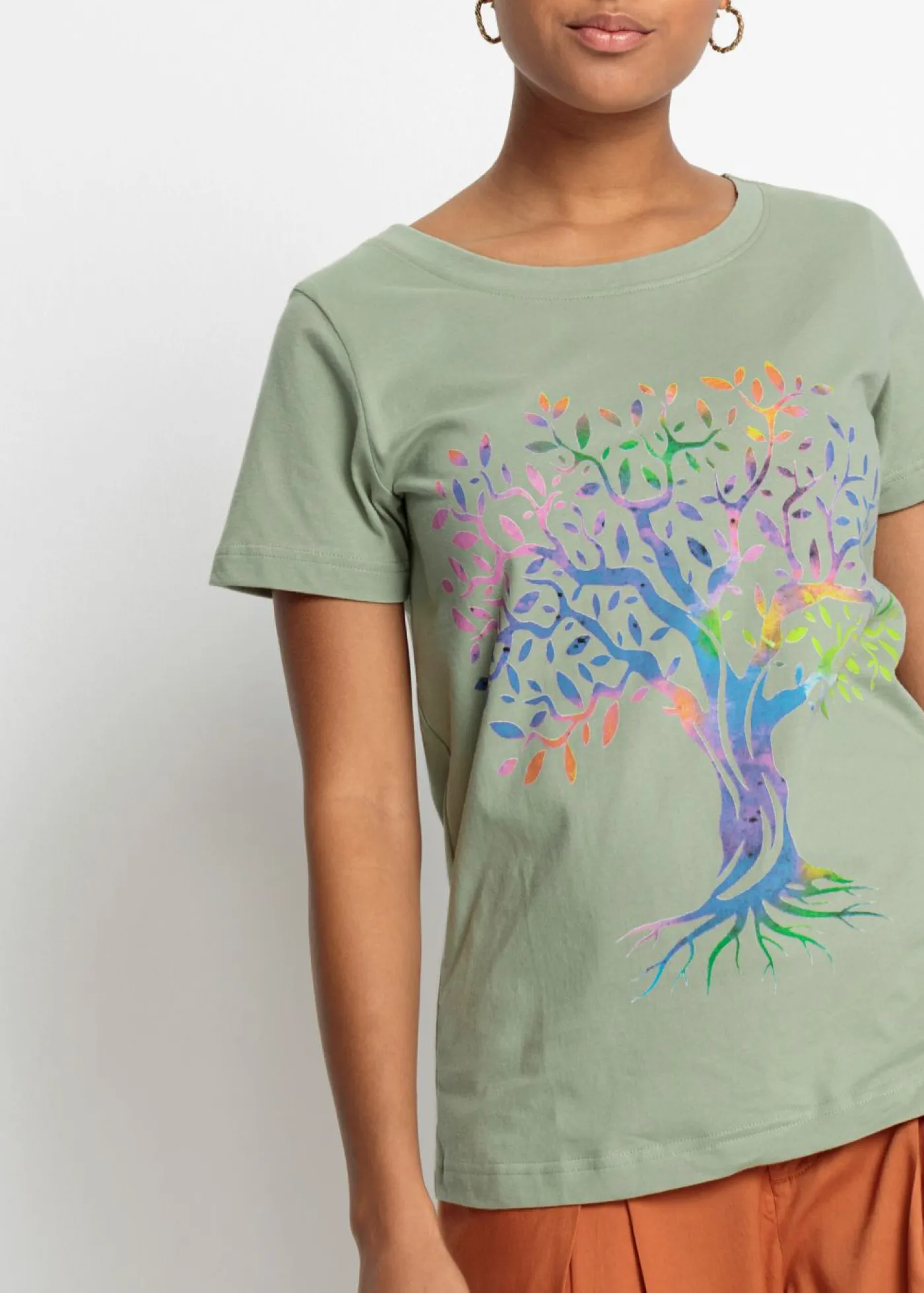 bonprix bonprix Camisetas>Camiseta estampada de algodón orgánico Verde alga