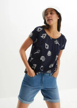 Mujer bonprix bonprix Camiseta estampada de algodón orgánico con cuello redondo