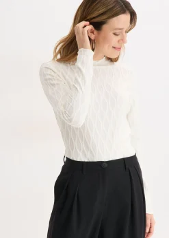 bonprix bonprix Camisetas>Camiseta estructurada de manga larga Blanco lana