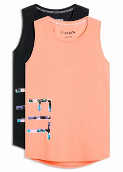 bonprix bonprix Ropa Deportiva|Camisetas>Camiseta funcional de secado rápido (2 unidades) Negro-salmón